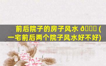 前后院子的房子风水 🐘 (一宅前后两个院子风水好不好)